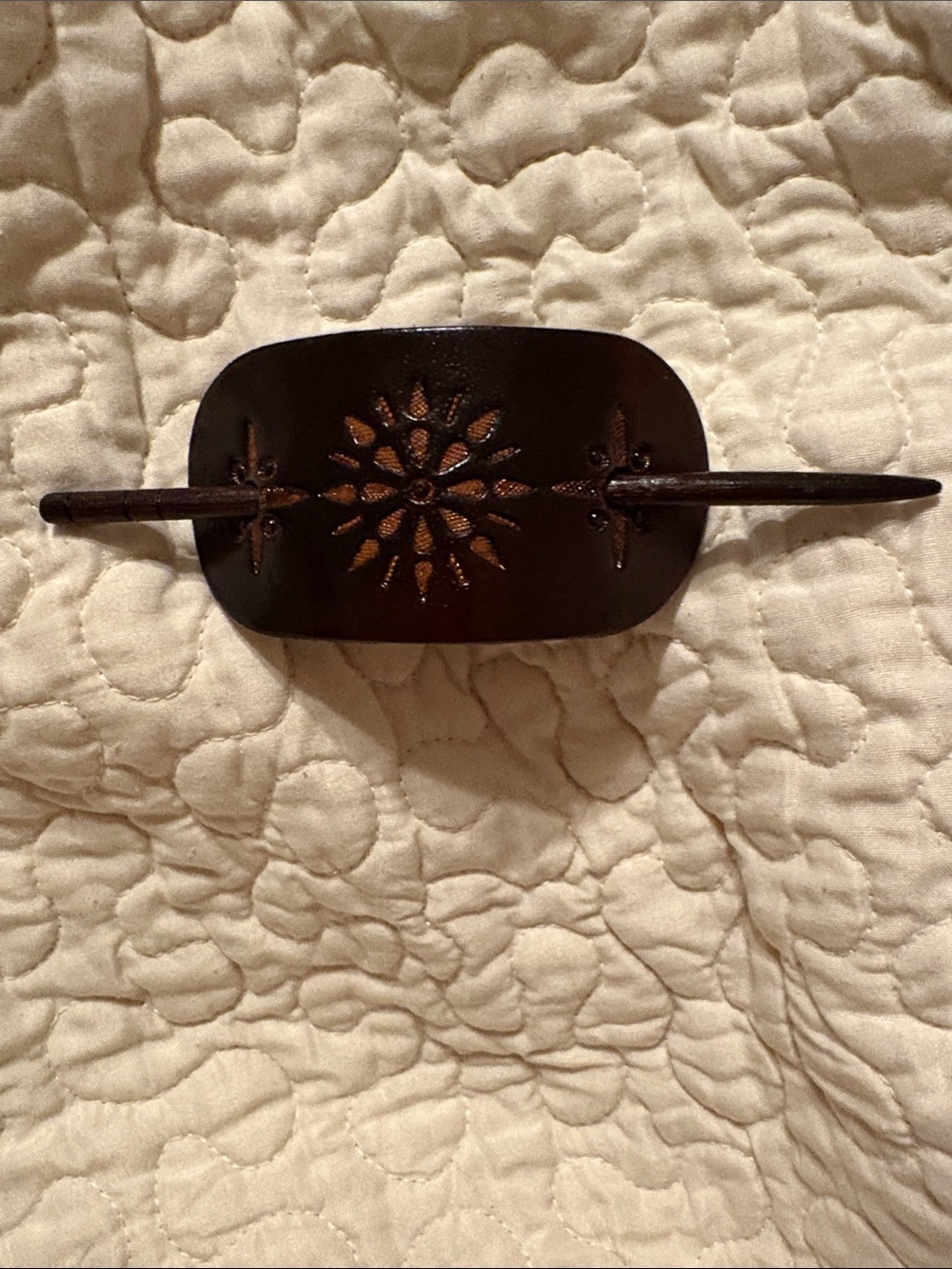 Boho Leather/Wooden Hair Slide with Cutout Sun Design